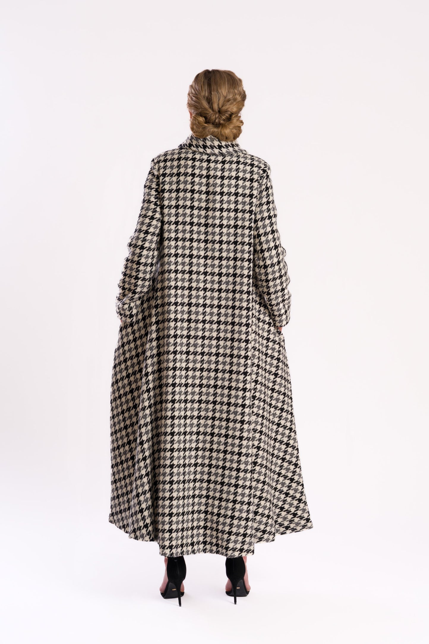 Black and White Houndstooth Midi Coat