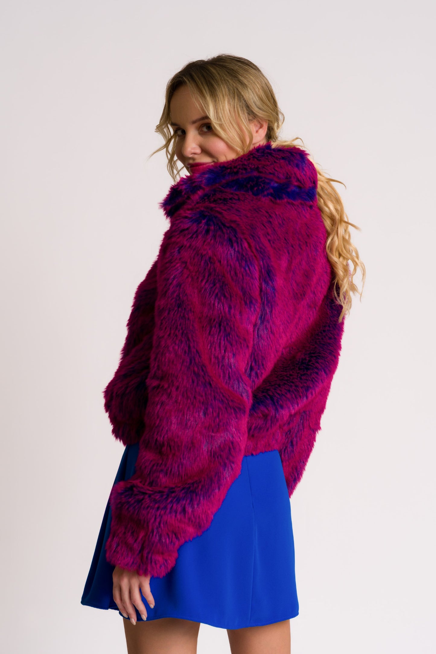 Fuchsia and Purple Shaggy Faux Fur Jacket