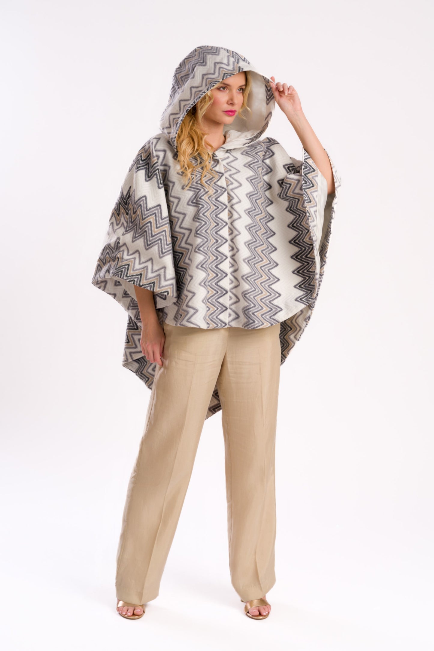 Chevron Pattern Hooded Poncho/Cape
