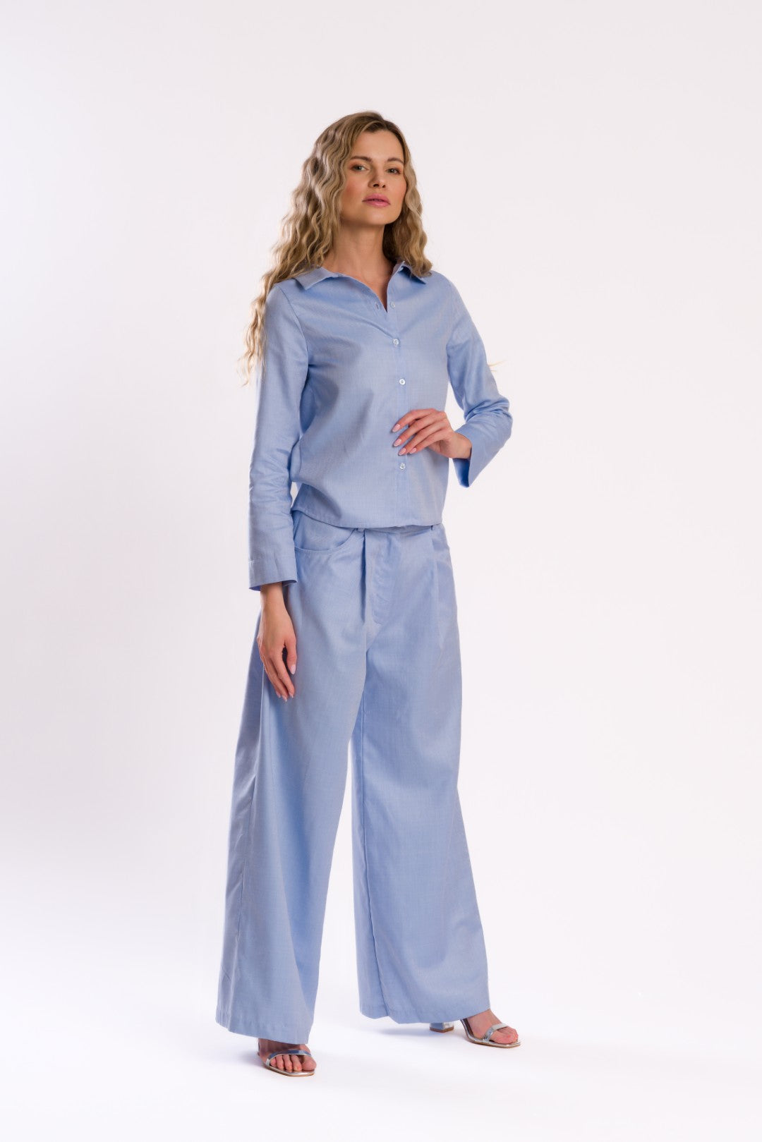 Light Blue Button-Up Shirt Blouse