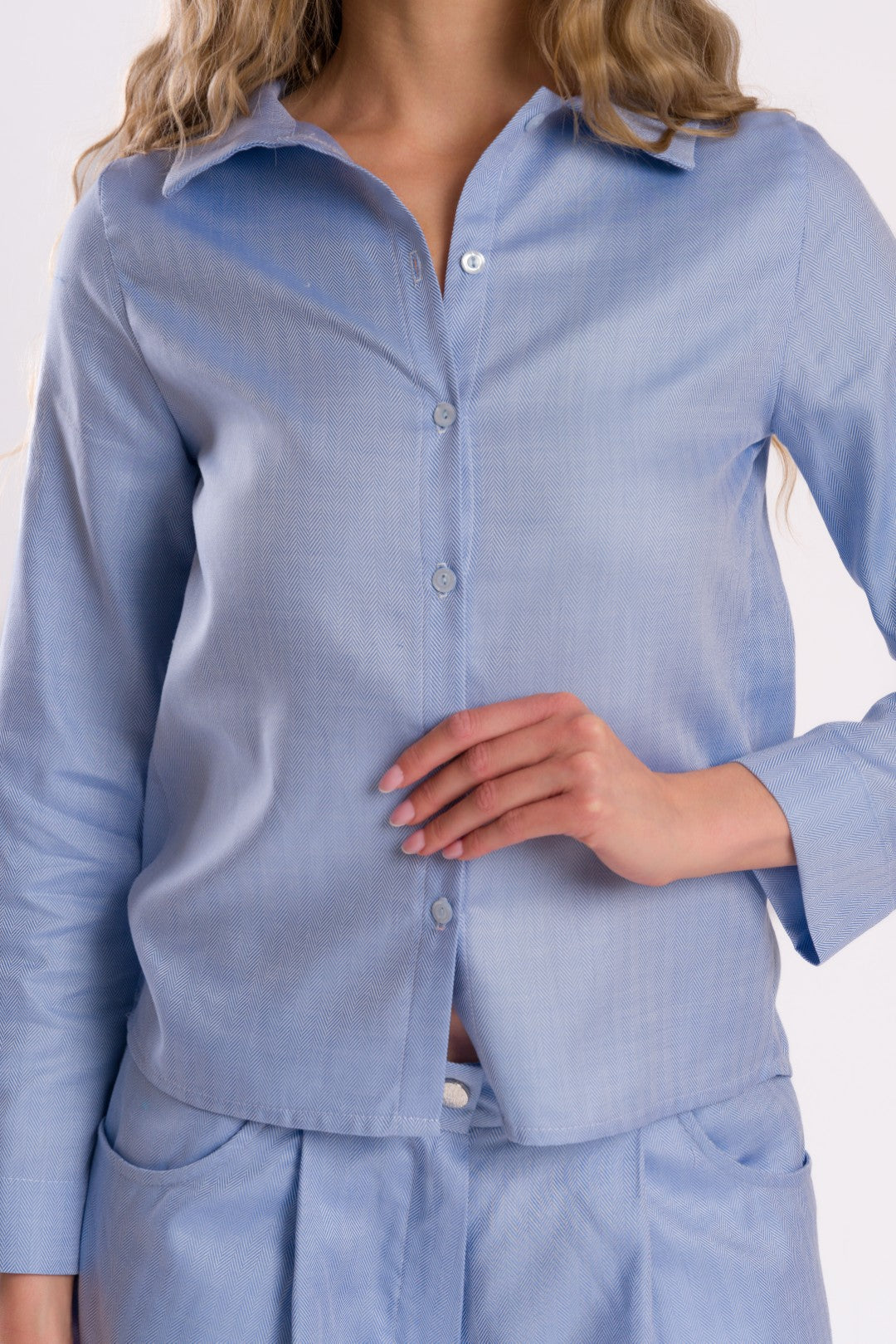 Aqua Blue Relaxed Fit Button-Up Pants