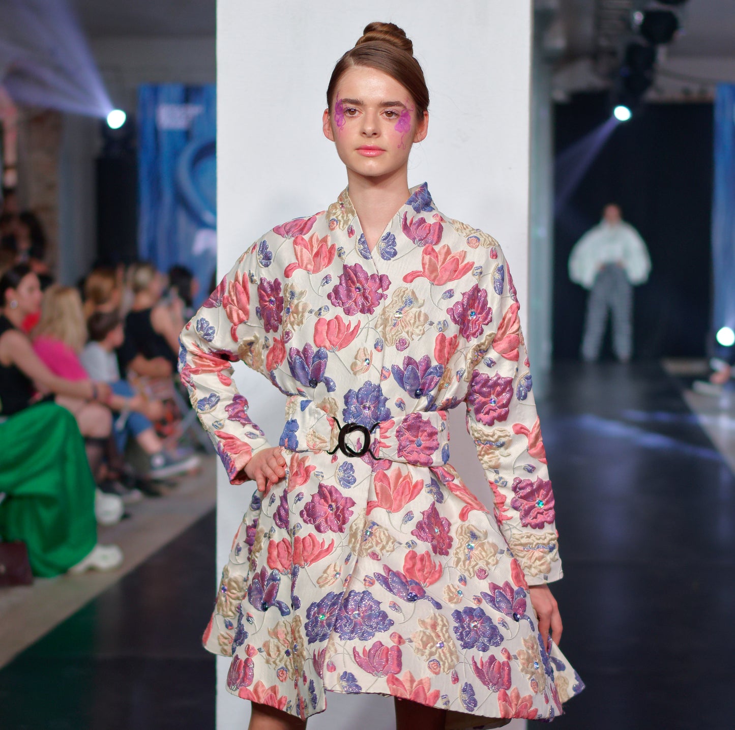 Embossed Floral Belted Coat