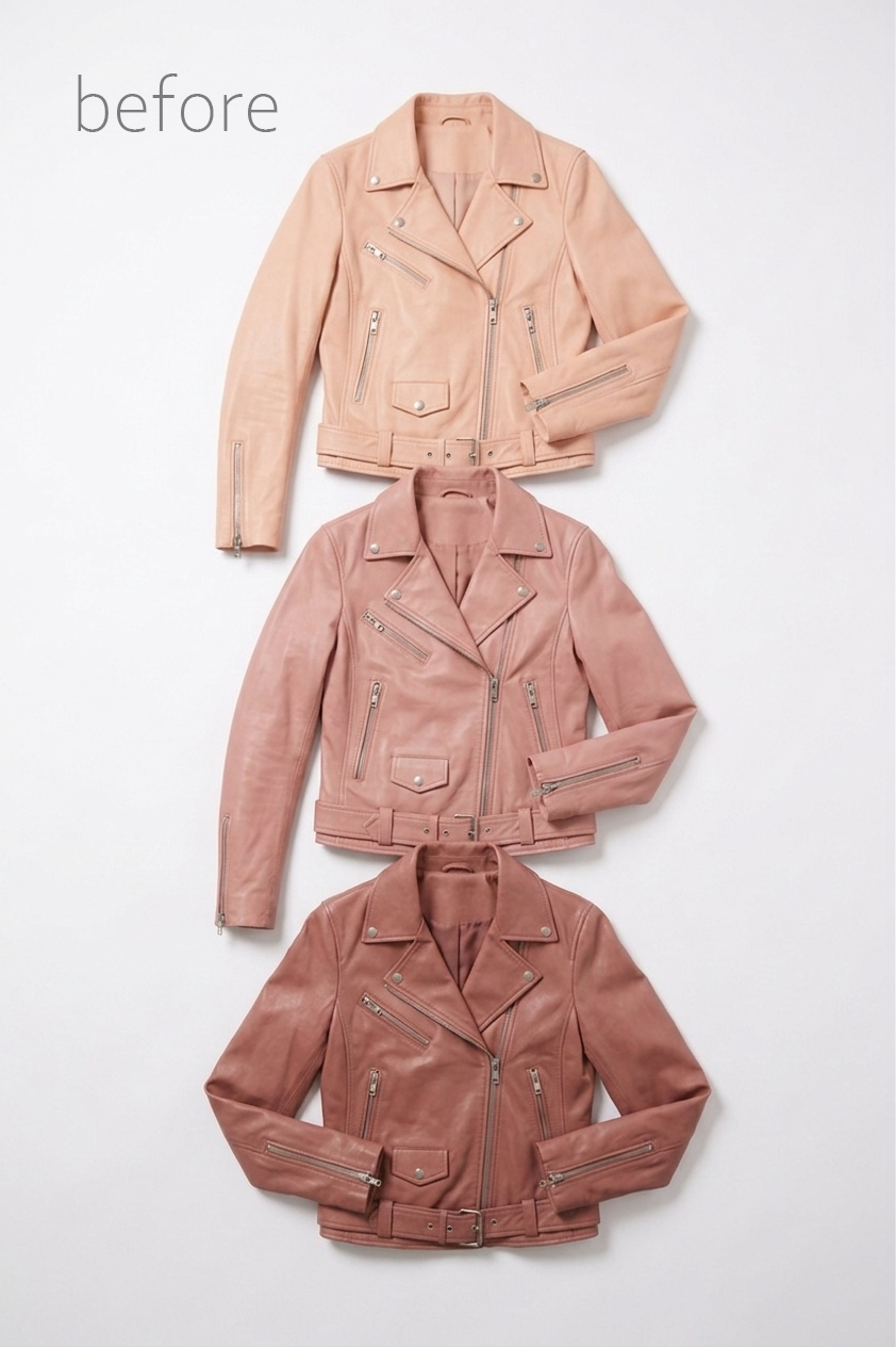 Upcycled Leather Moto Jacket in Ombré Shades of Pink & Blush