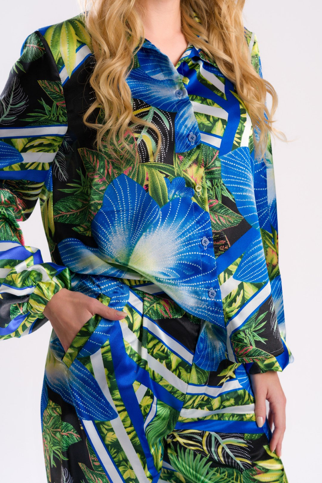 Vibrant Orchid & Leaf Print Satin Pants