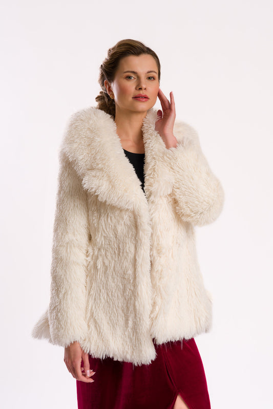 Creamy White Shaggy Faux Fur Coat