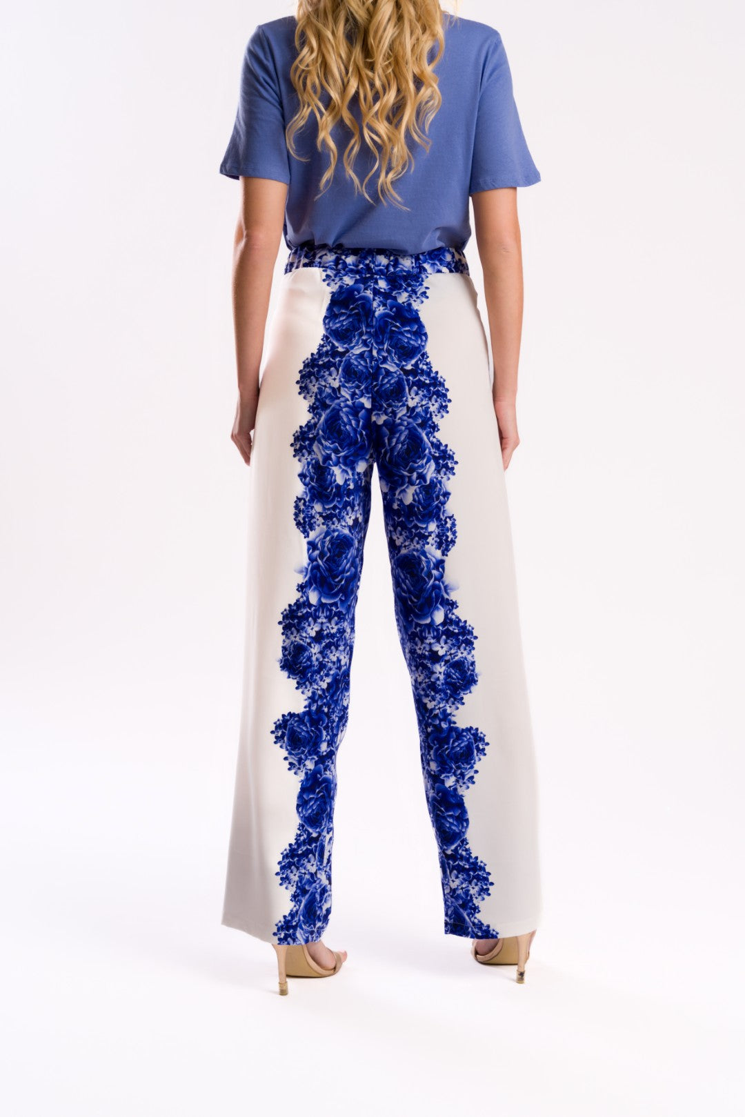 Two-Tone Floral Print Wide-Leg Pants
