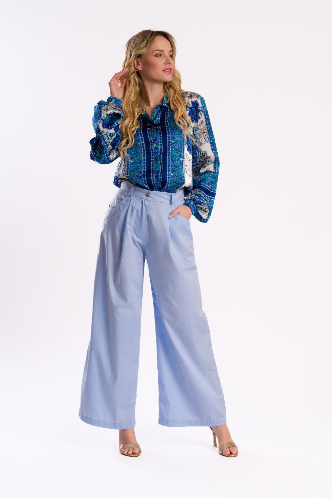 Lavender Wide-Leg Pleated Pants