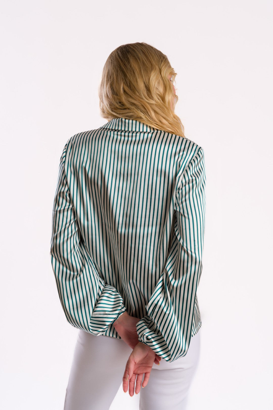 Green & White Stripe Buttoned Shirt Blouse