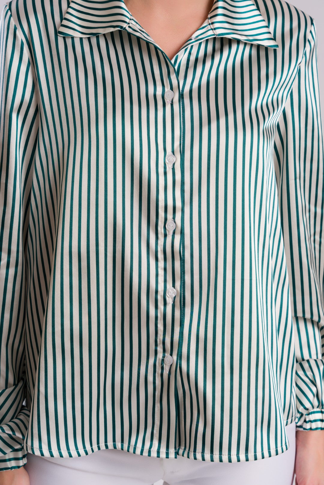 Green & White Stripe Buttoned Shirt Blouse