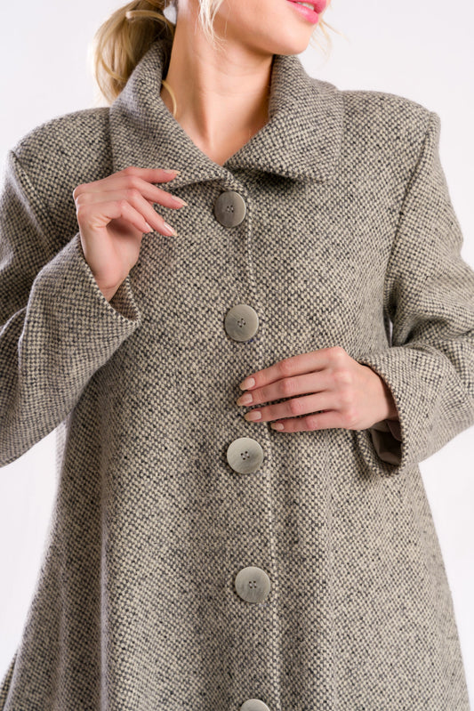 Grey Herringbone or Tweed Midi Coat