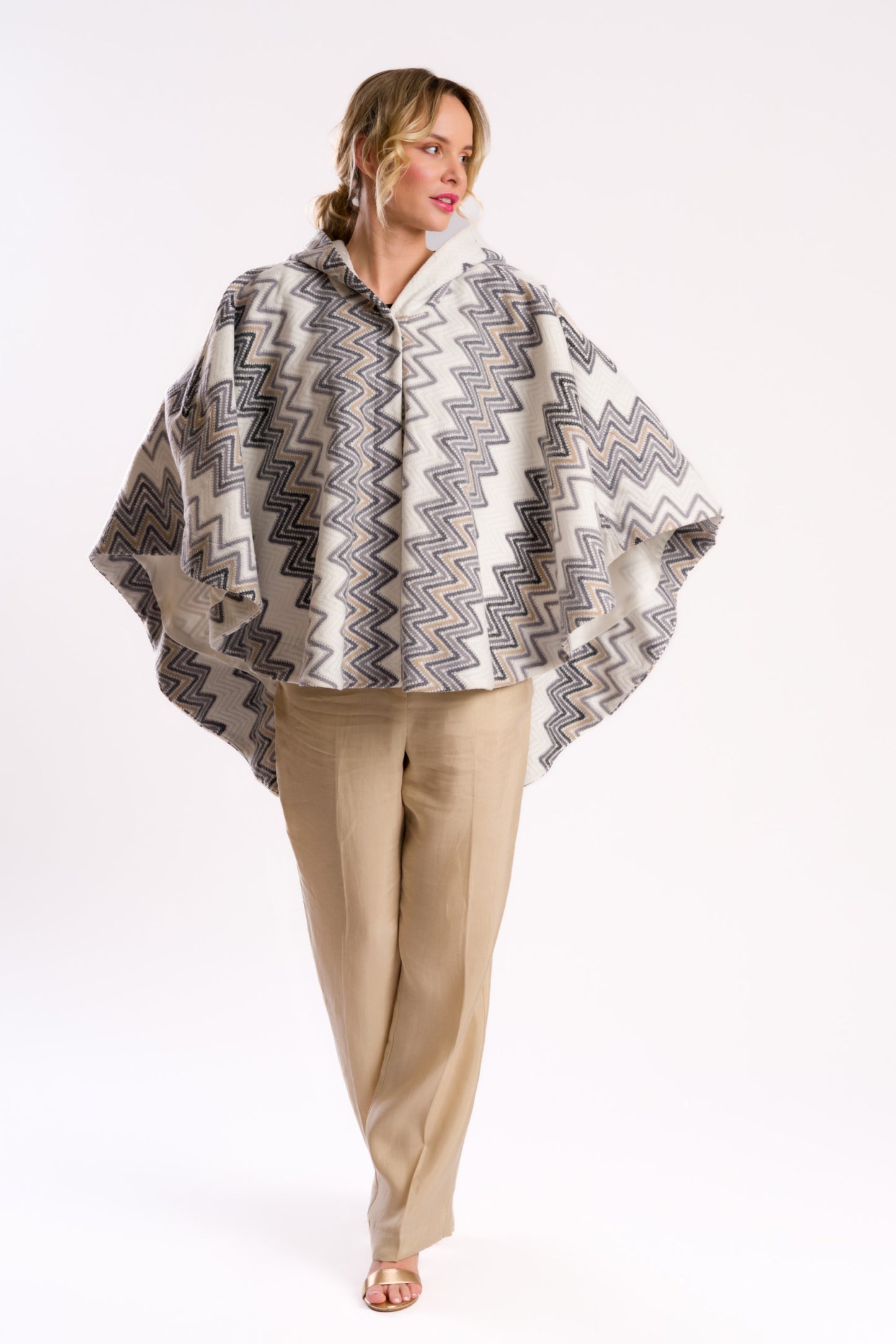 Chevron Pattern Hooded Poncho/Cape