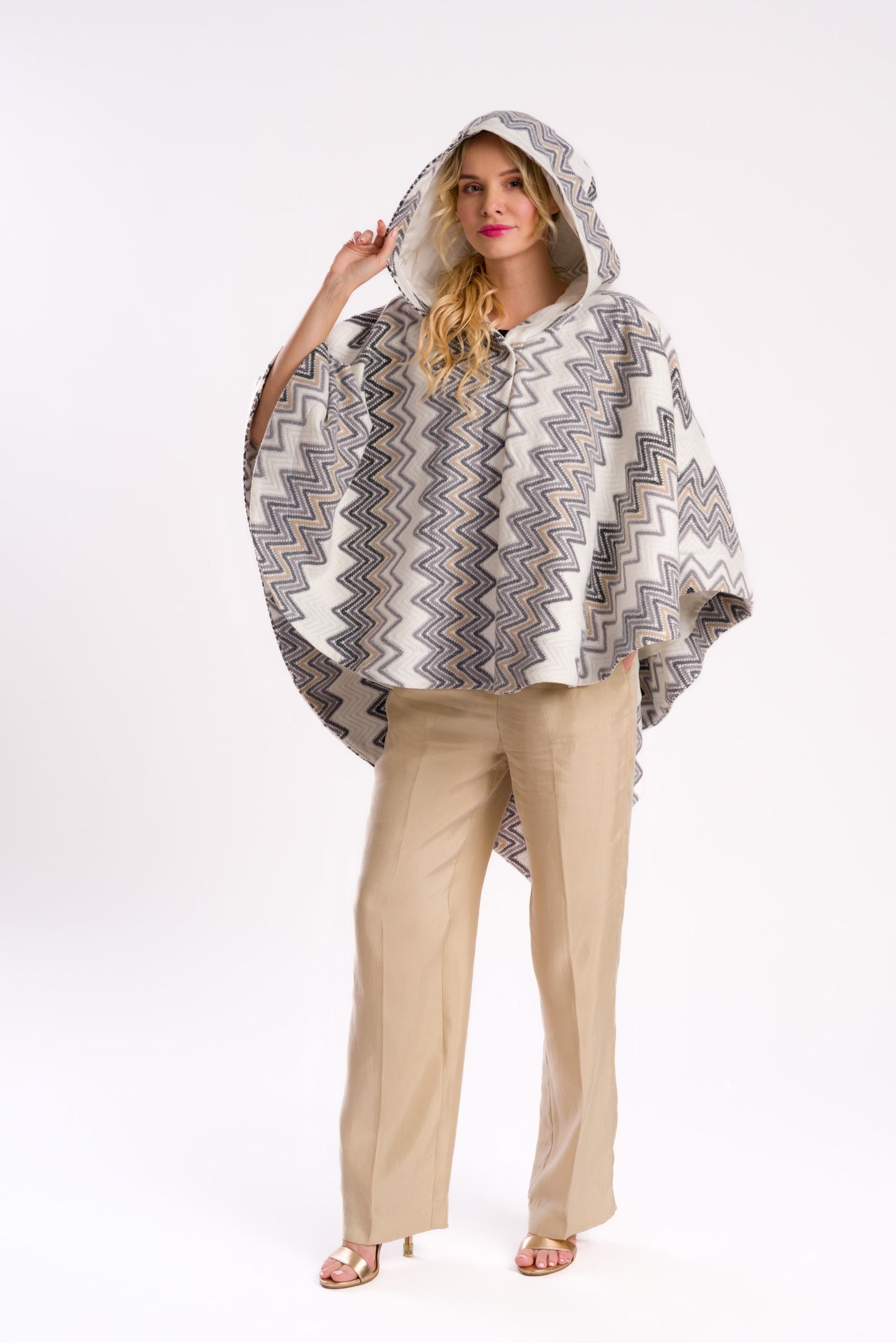 Chevron Pattern Hooded Poncho/Cape