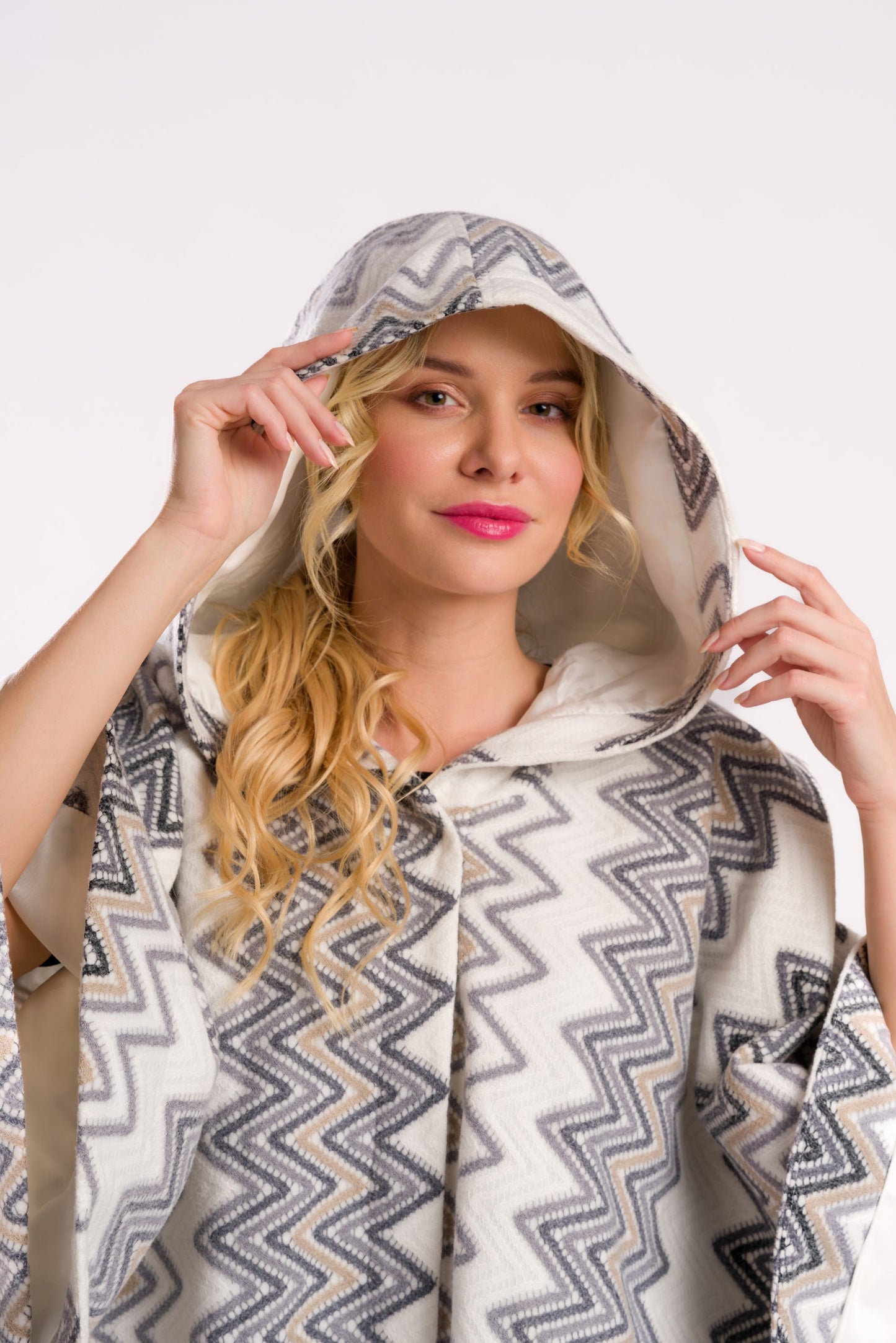 Chevron Pattern Hooded Poncho/Cape