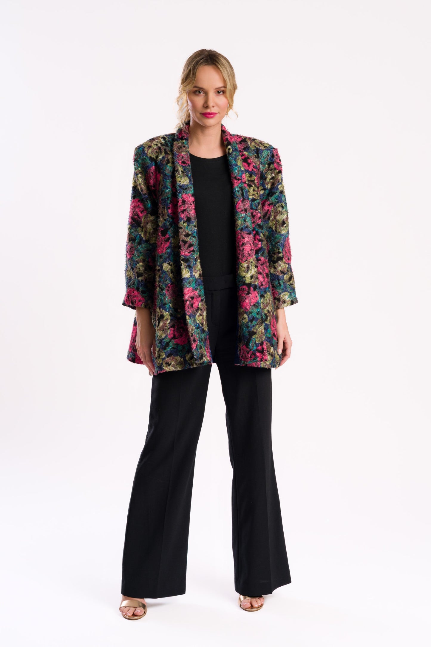 Multi-Colored Floral Bouclé Jacket/Coat