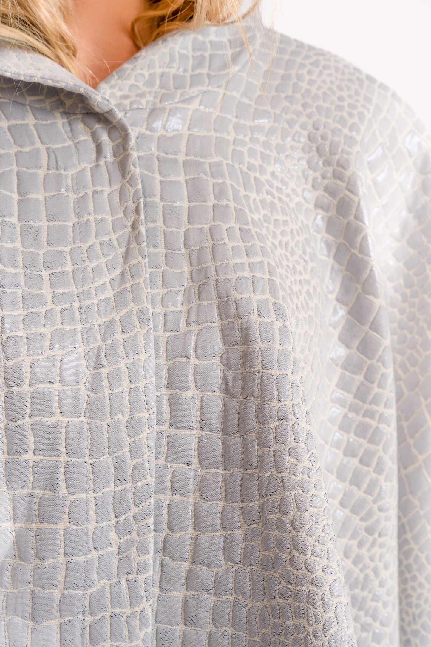 Light Blue Embossed Faux Leather Hooded Poncho