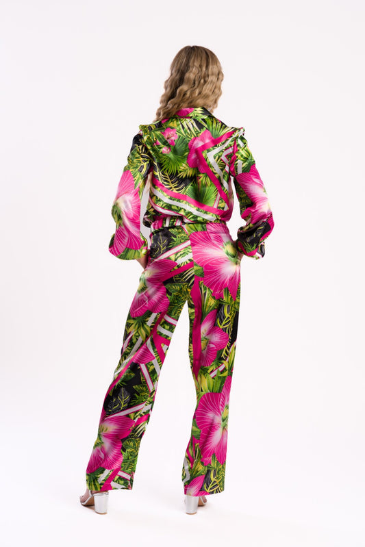 Tropical Print Satin Pants
