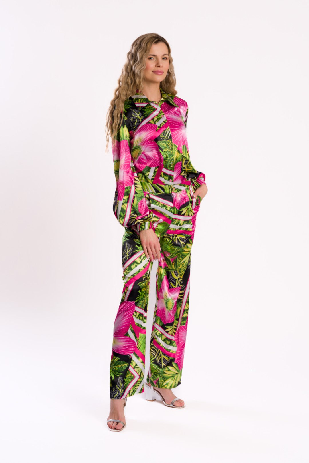 Tropical Print Satin Pants