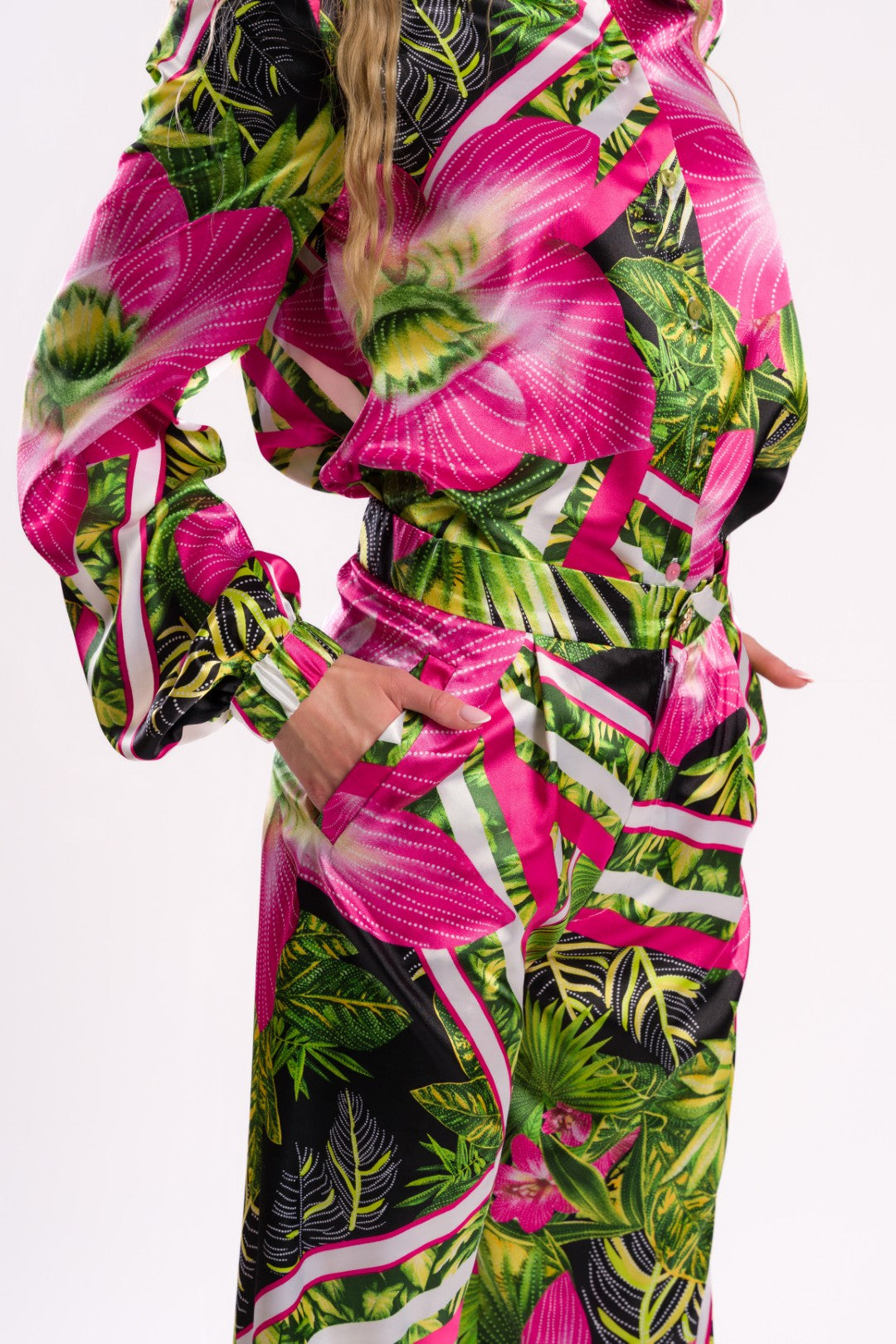 Tropical Print Satin Pants