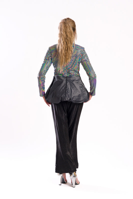 Long sleeved glittered top with ruffle