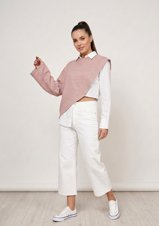 Upcycled Asymmetric Cropped Sweater – Pink