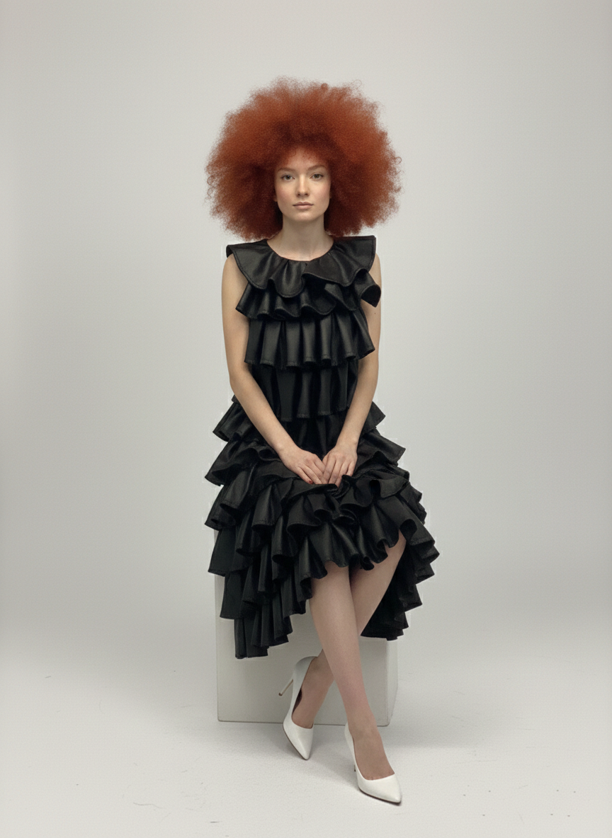 Upcycled Faux-Leather Tiered Ruffle Dress
