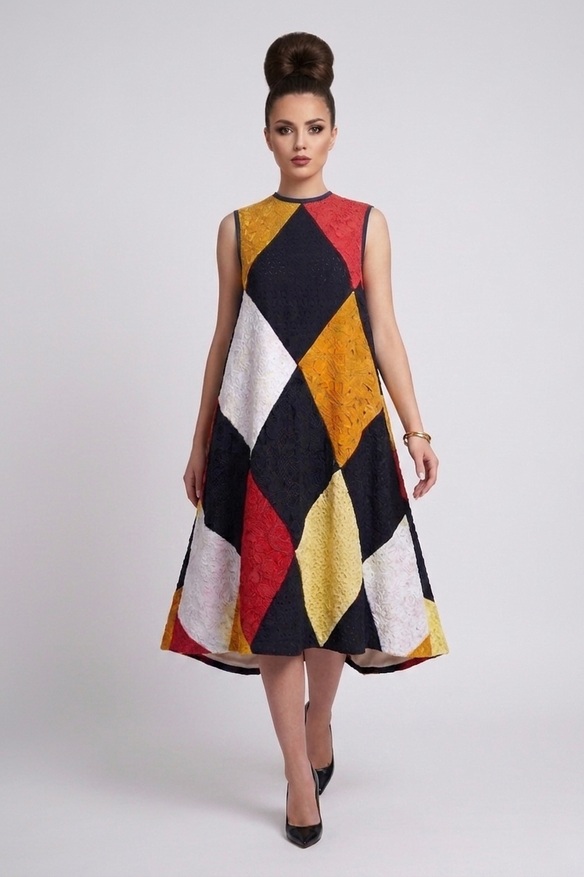 Upcycled Lace Patchwork Harlequin A-Line Dress